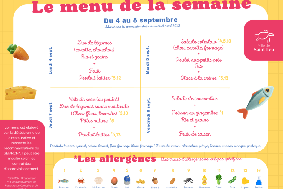 Restauration scolaire : menu du 4 au 8 septembre