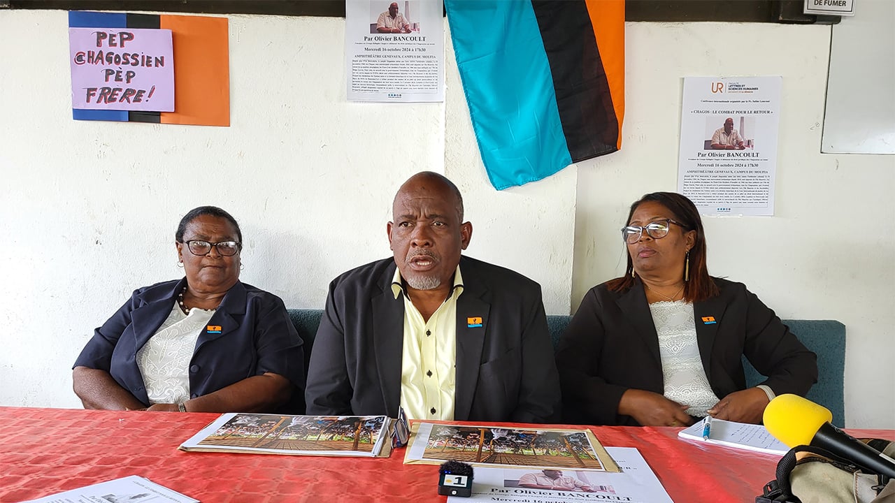 Liseby Elyse, Olivier Bancoult et Suzelle Baptiste (Groupe Réfugiés Chagos)