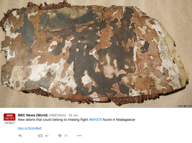 Un nouveau débris du MH370, preuve d'un incendie?