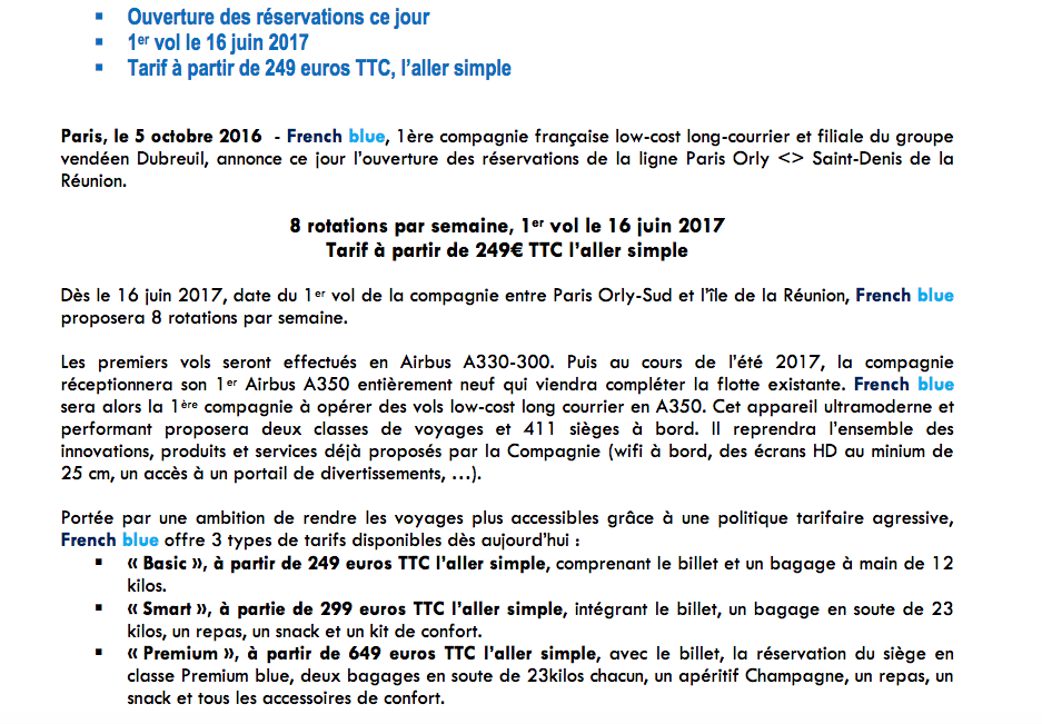 La nouvelle low cost: Les tarifs de French Blue détaillés