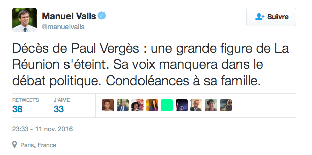 Le premier ministre Manuel Valls à propos de Paul Vergès: 