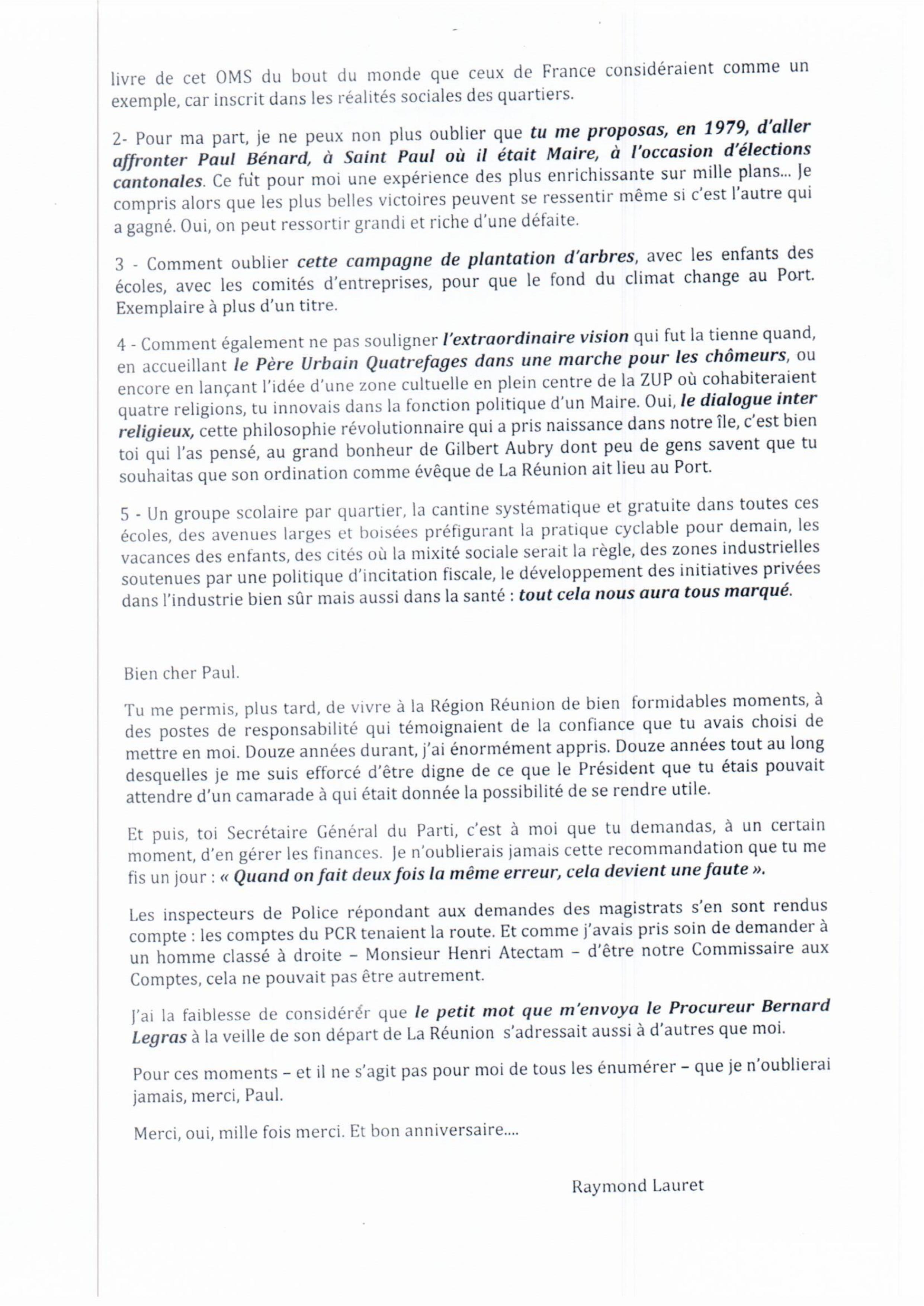 Raymond Lauret : Hommage à Paul Vergès