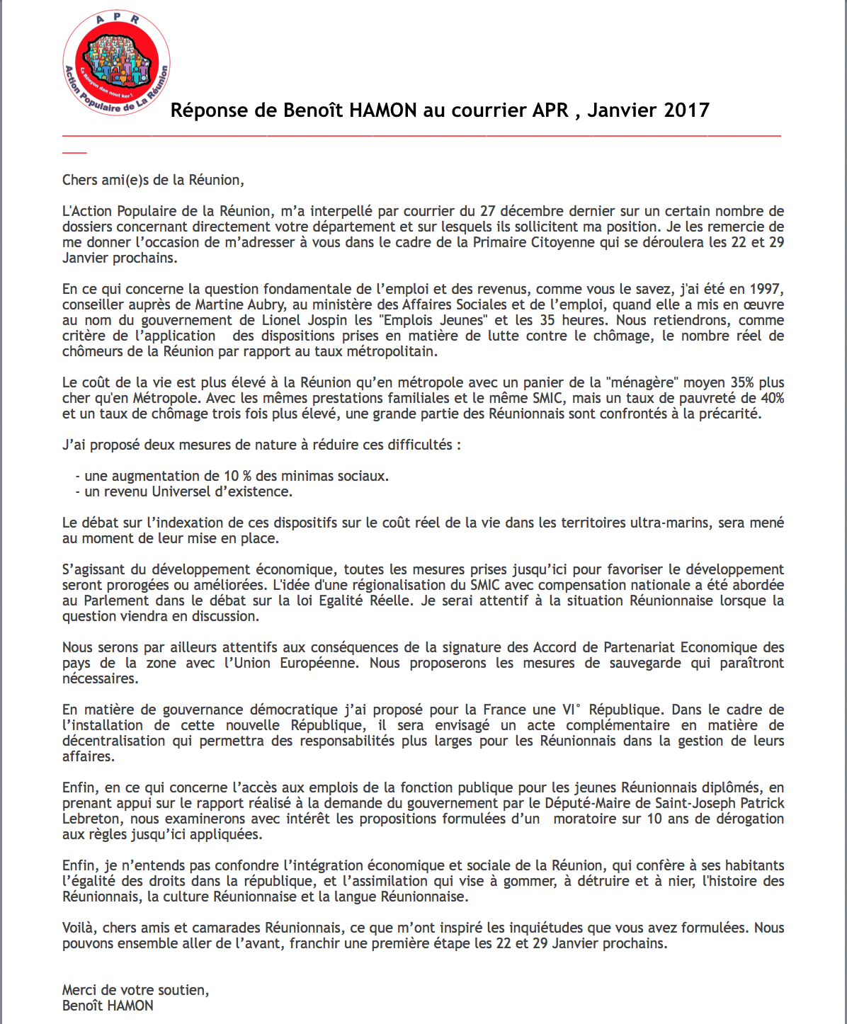 Primaire de la gauche: Claude Hoarau soutient Benoît Hamon