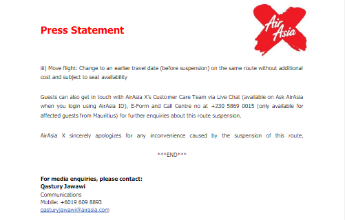 Air Asia ne desservira plus l'île Maurice