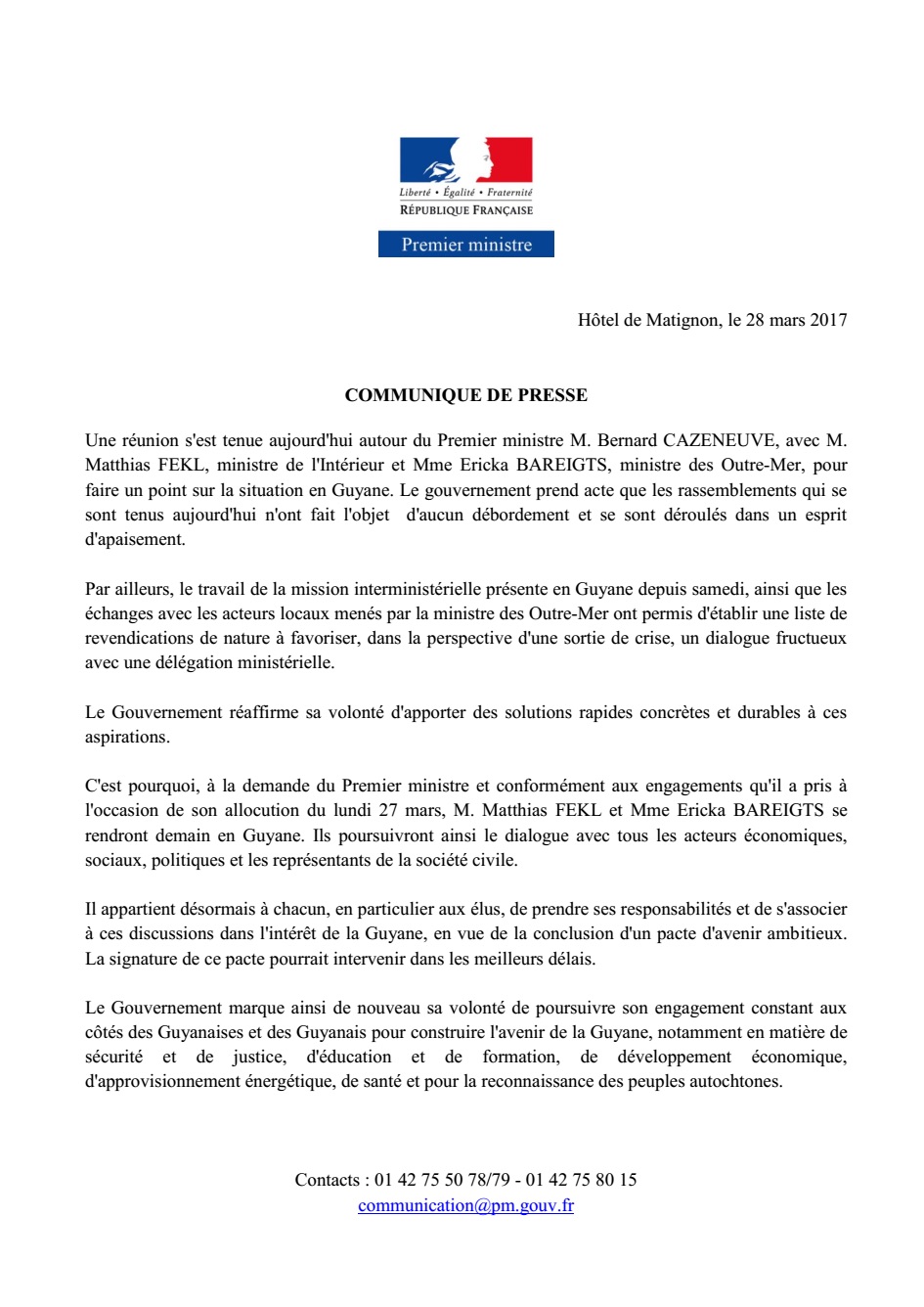 La ministre des Outre-Mer, Ericka Bareigts, se rendra en Guyane