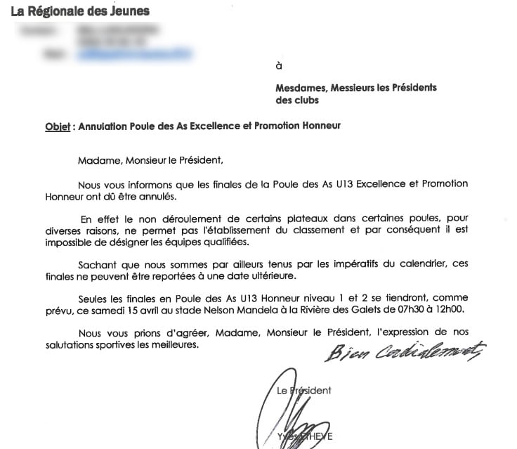 Des parents en colère après l'annulation à la dernière minute de la finale des U13