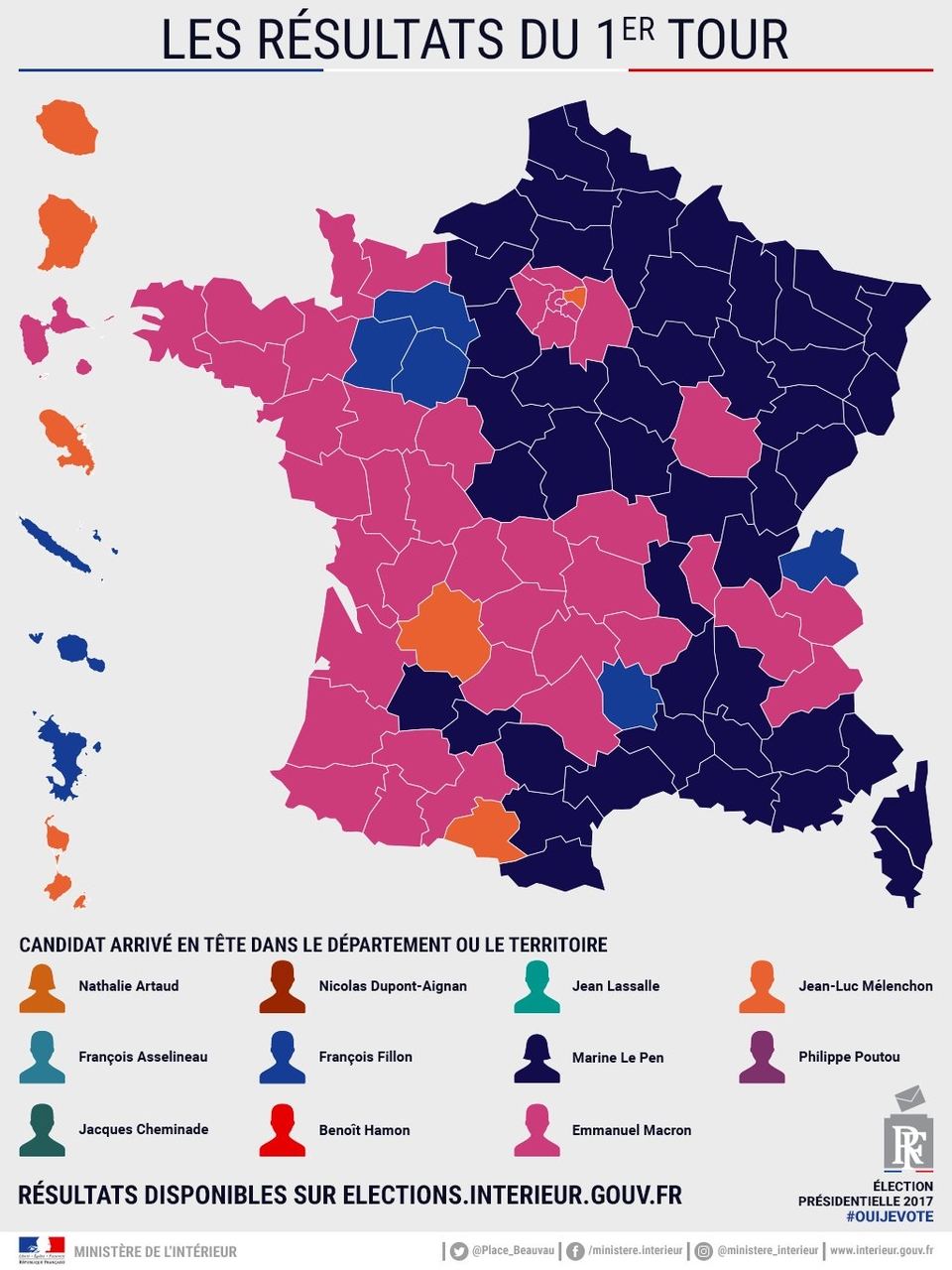 Dans quels départements Emmanuel Macron et Marine Le Pen sont arrivés en tête au 1er tour ?