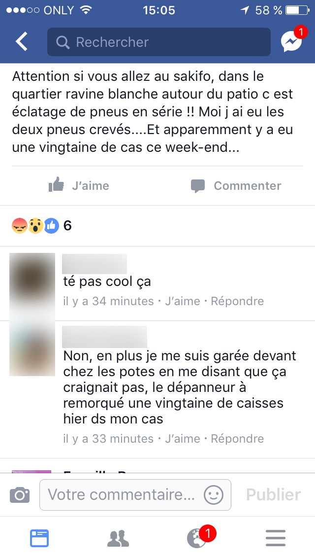 Sakifo : Des petits malins s'amusent à éclater les pneus des voitures à la Ravine-Blanche...