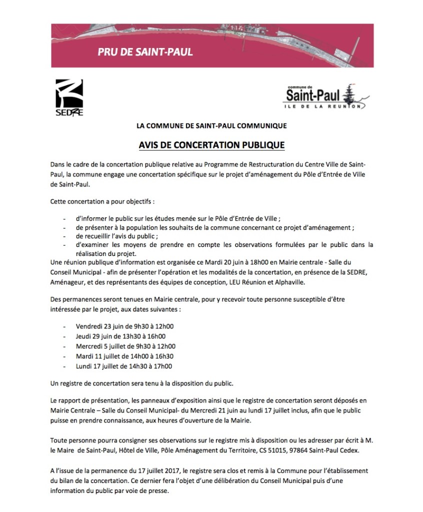 Avis de concertation publique relative au Programme de Restructuration du centre-ville