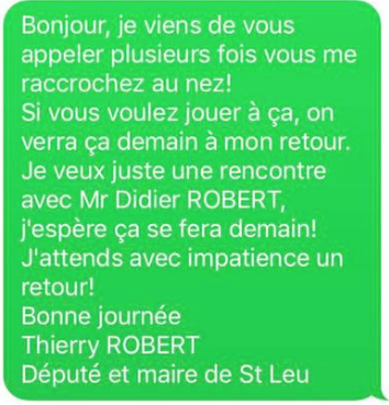 Didier Robert refuse de céder au chantage de Thierry Robert et prévient le procureur