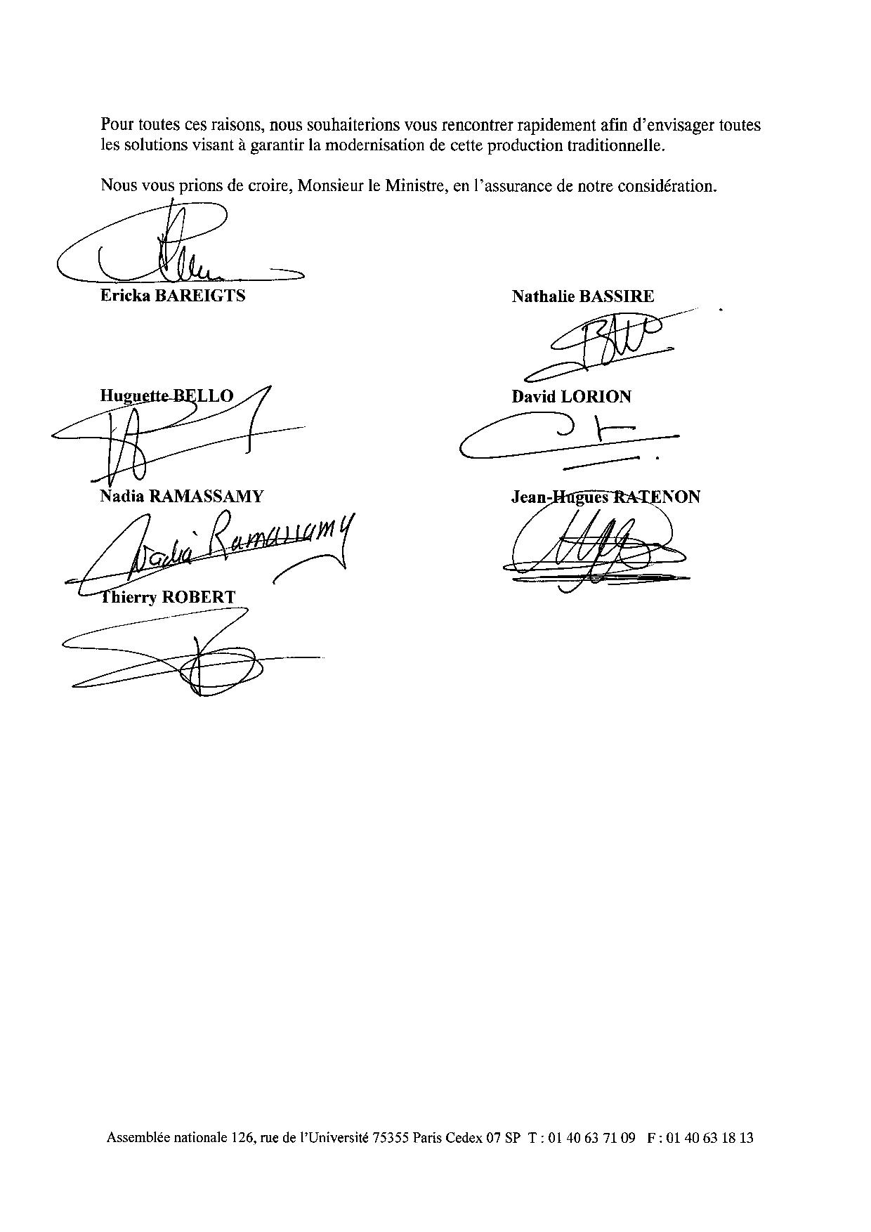 Crise canne: Courrier collectif des députés de La Réunion