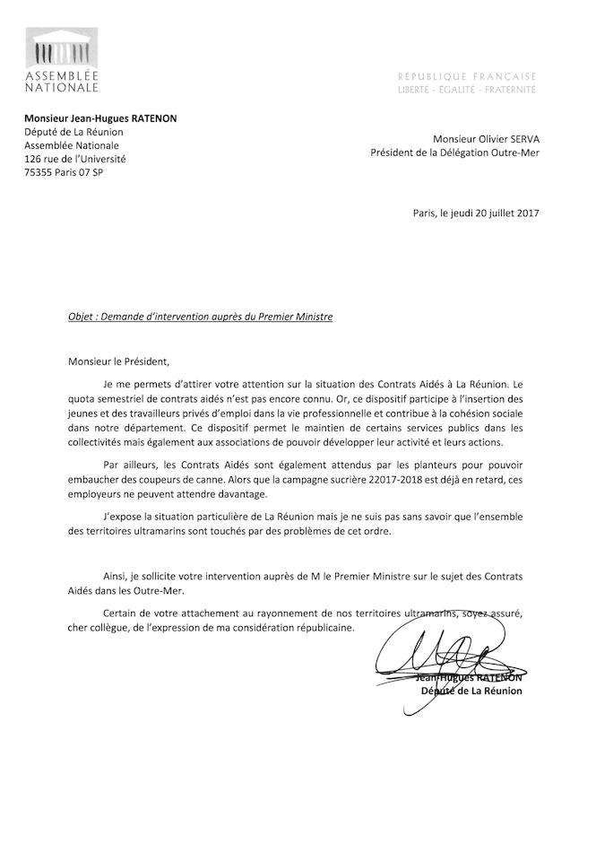 Contrats-aidés: JH Ratenon demande au président de la délégation Outre-mer d'intervenir