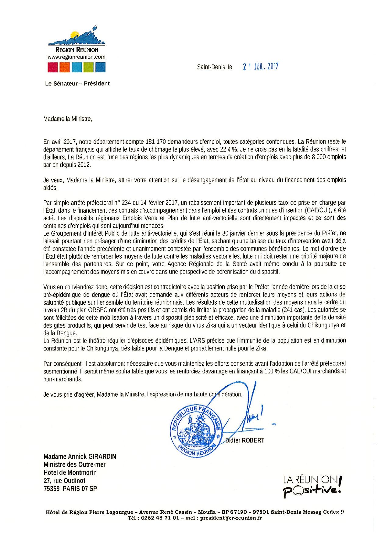 Emplois aidés: Didier Robert demande le maintien des efforts de l'Etat