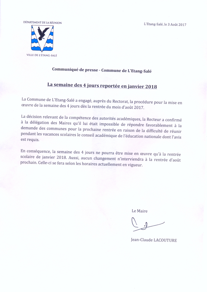 Etang-Salé: Aucun changement pour les écoles à la rentrée prochaine