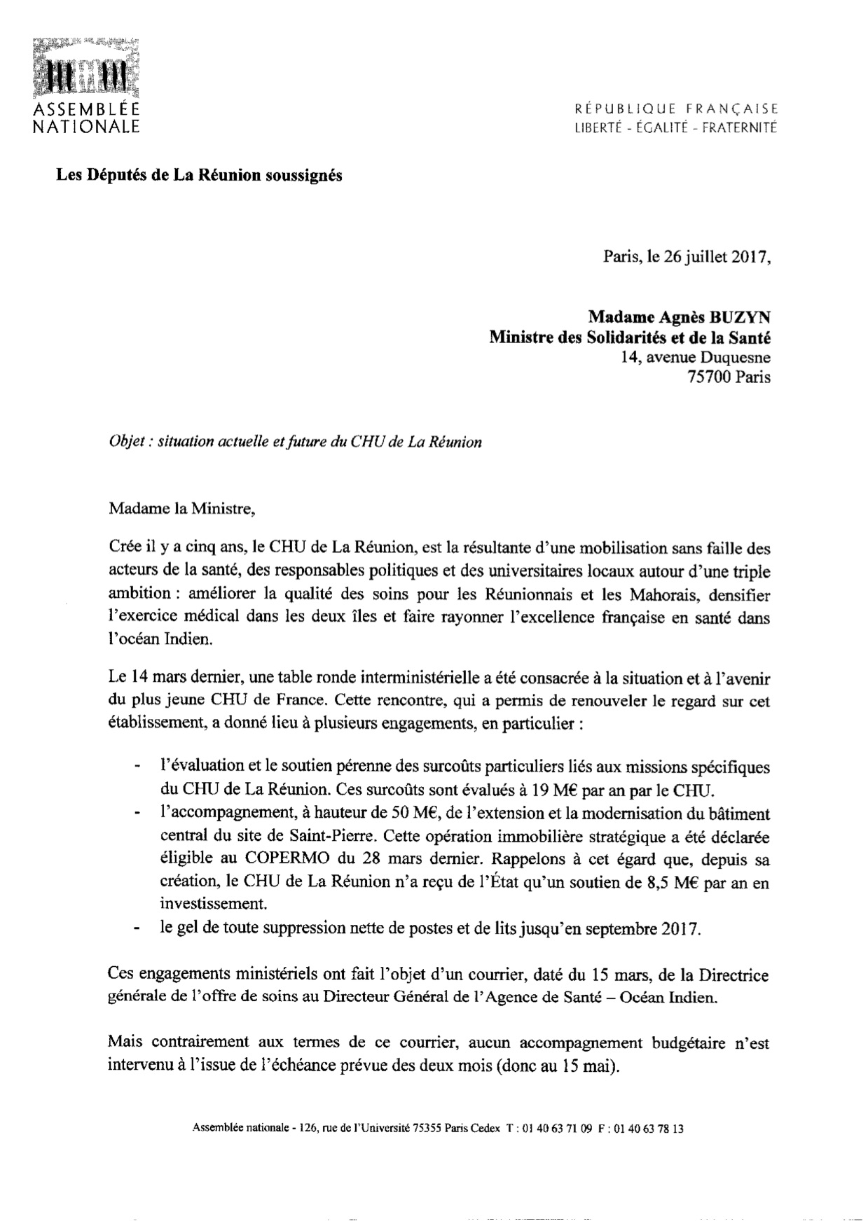 CHU Réunion : Les députés de La Réunion interpellent la ministre de la Santé
