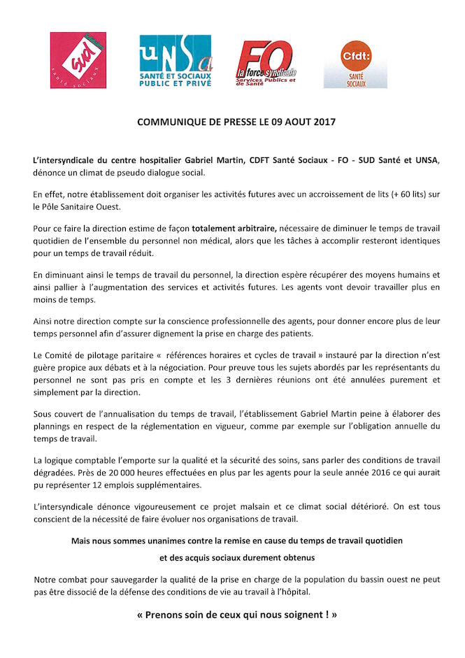 Hôpital Gabriel Martin: L'intersyndicale dénonce le 