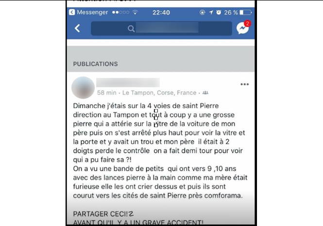 St-Pierre: Une autre voiture victime des pierres jetées par des enfants sur la quatre-voies