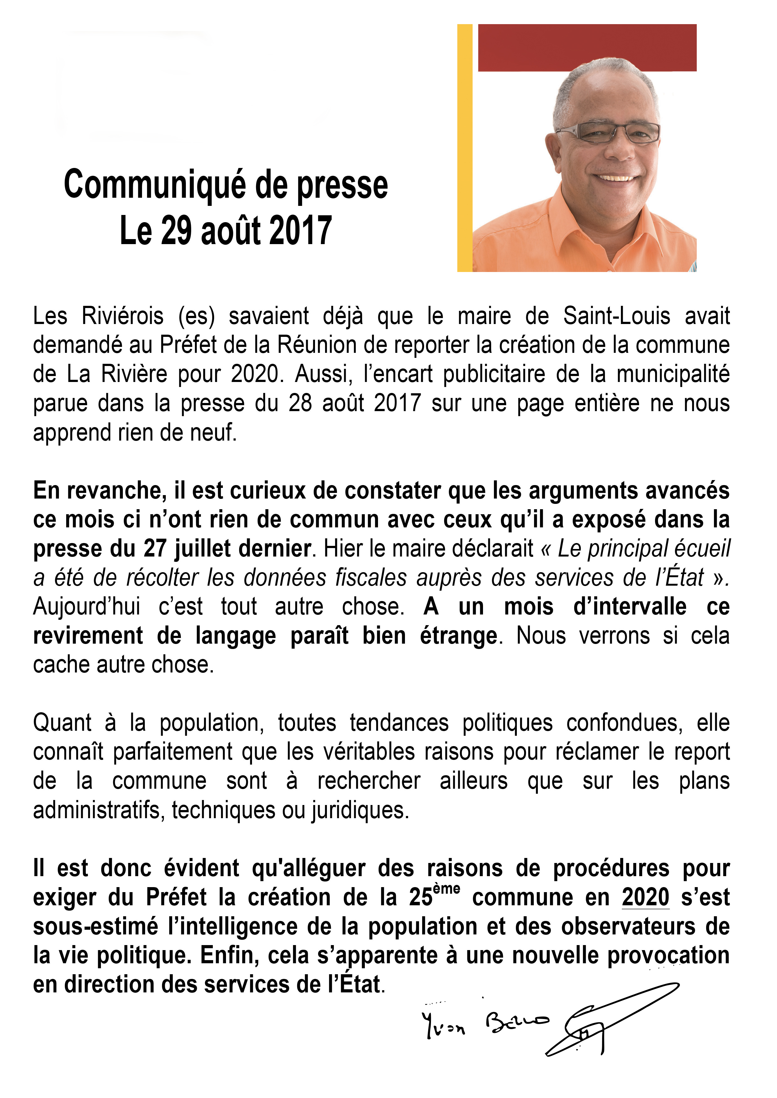 Yvon Bello pour la création de la 25e commune