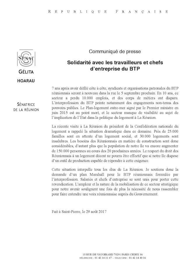 Gelita Hoarau solidaire du secteur BTP