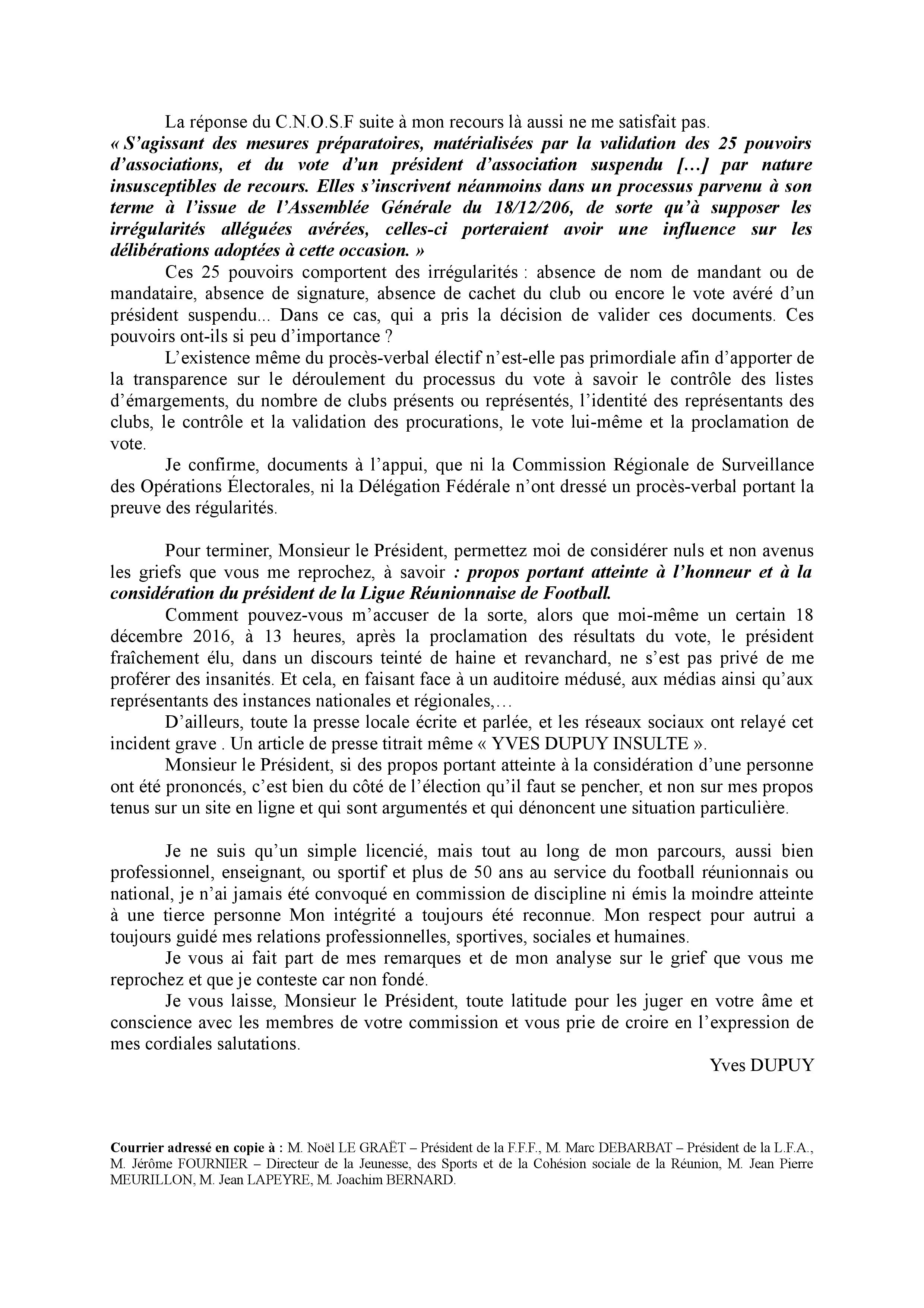 Convoqué devant le conseil de discipline, Yves Dupuy répond à Yves Ethève