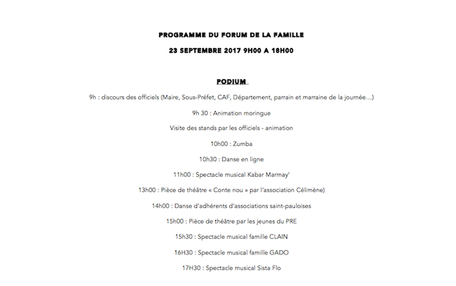 St-Paul: Un forum de la famille organisé ce samedi