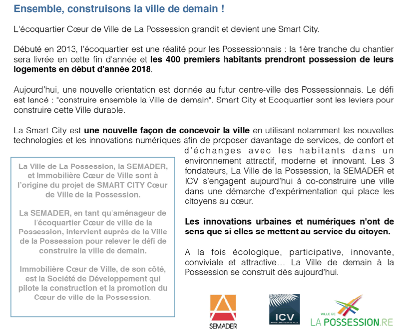 La Possession : Lancement de la démarche Smart City pour l’écoquartier Coeur de Ville