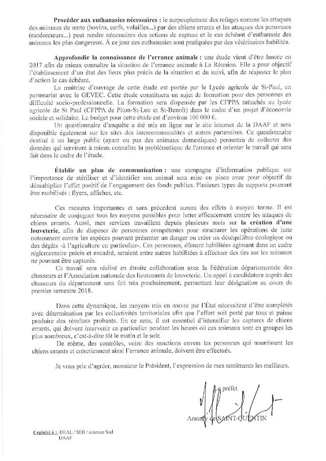 Errance animale et louveterie: Le courrier du préfet à André Thien Ah Koon