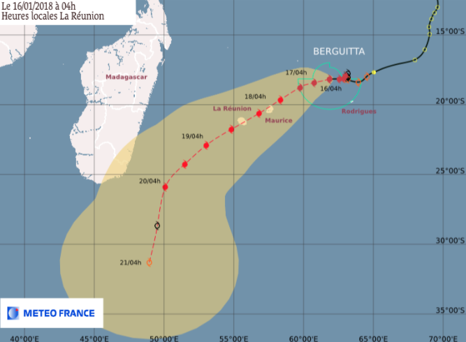 Berguitta accélère, le cyclone tropical intense à 716 km de nos côtes