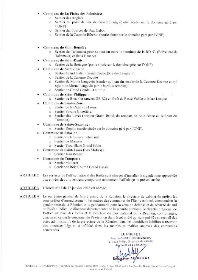 Cilaos: Fermeture de quatre sentiers dangereux
