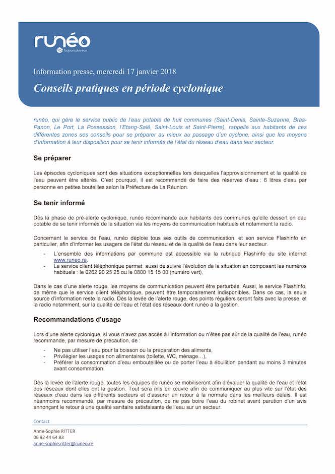 Berguitta: Runéo délivre les conseils pratiques en période cyclonique