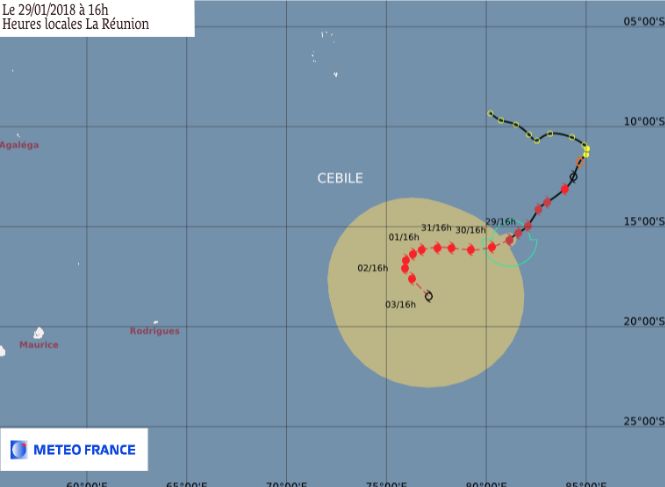 Le cyclone tropical intense Cébile à 2735 km de La Réunion