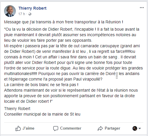 Quand Thierry Robert menace Caroupaye et Didier Robert d'un bain de sang