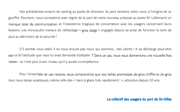 Les usagers du port de St-Gilles réfutent l'argument des impayés quant au délabrement des lieux