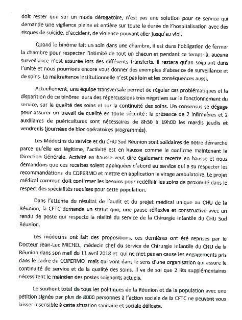 CHU Sud Réunion: Une lettre adressée au Préfet
