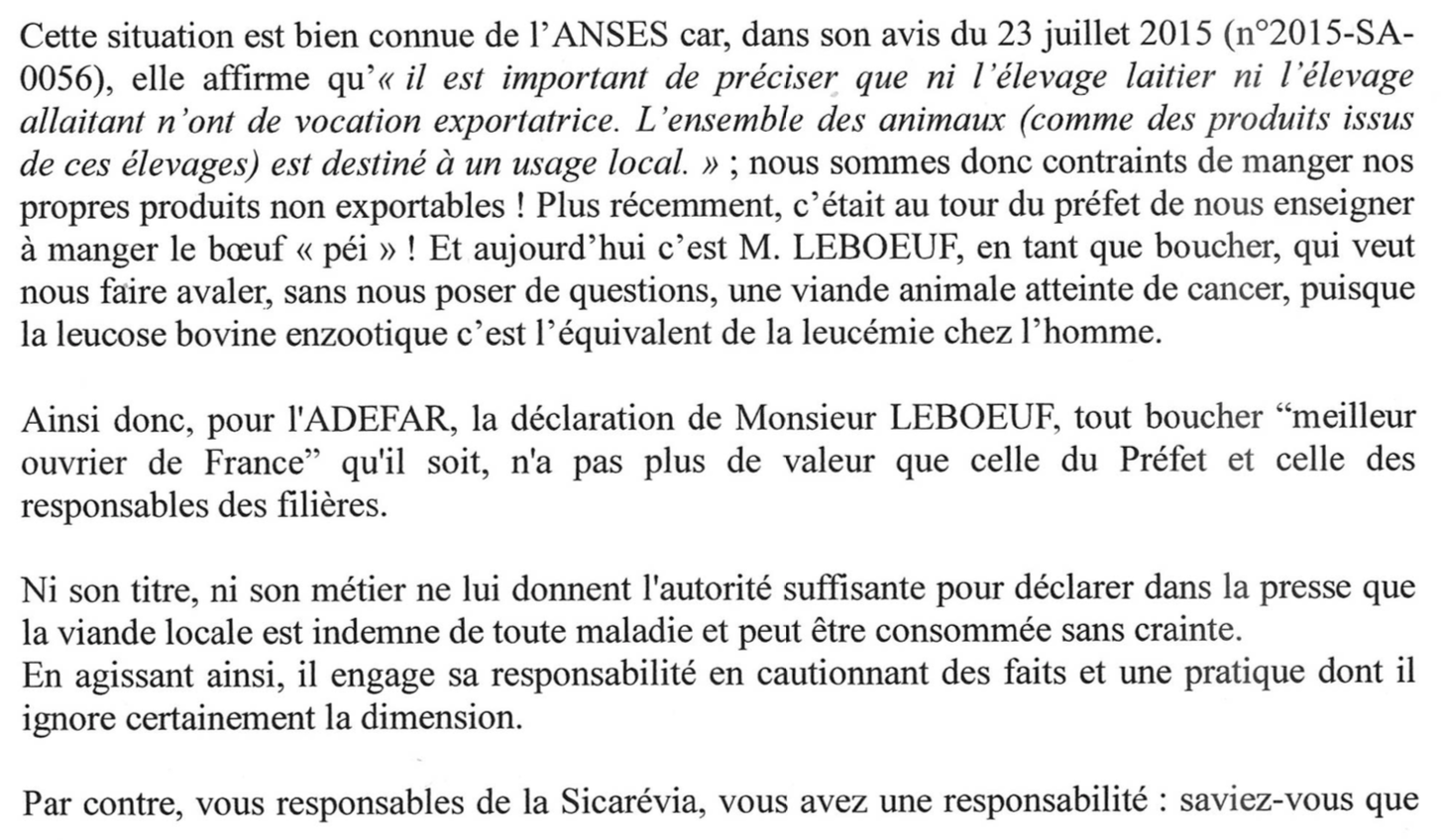 Réponse de l'ADEFAR à M.Leboeuf