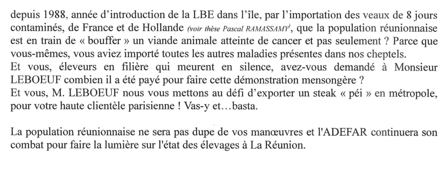 Réponse de l'ADEFAR à M.Leboeuf