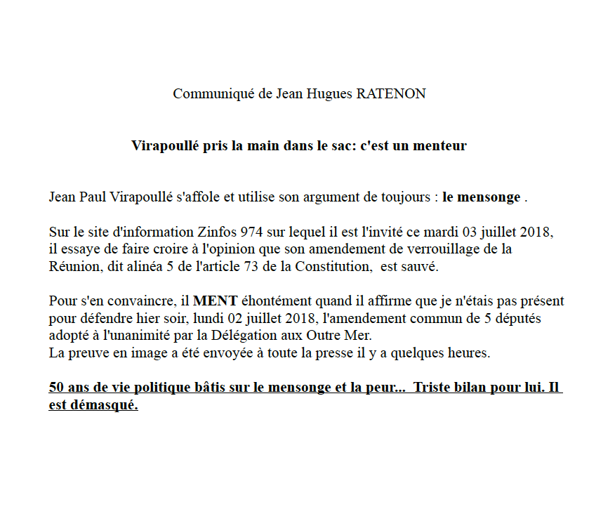 Amendement 73 : Jean-Hugues Ratenon réagit aux