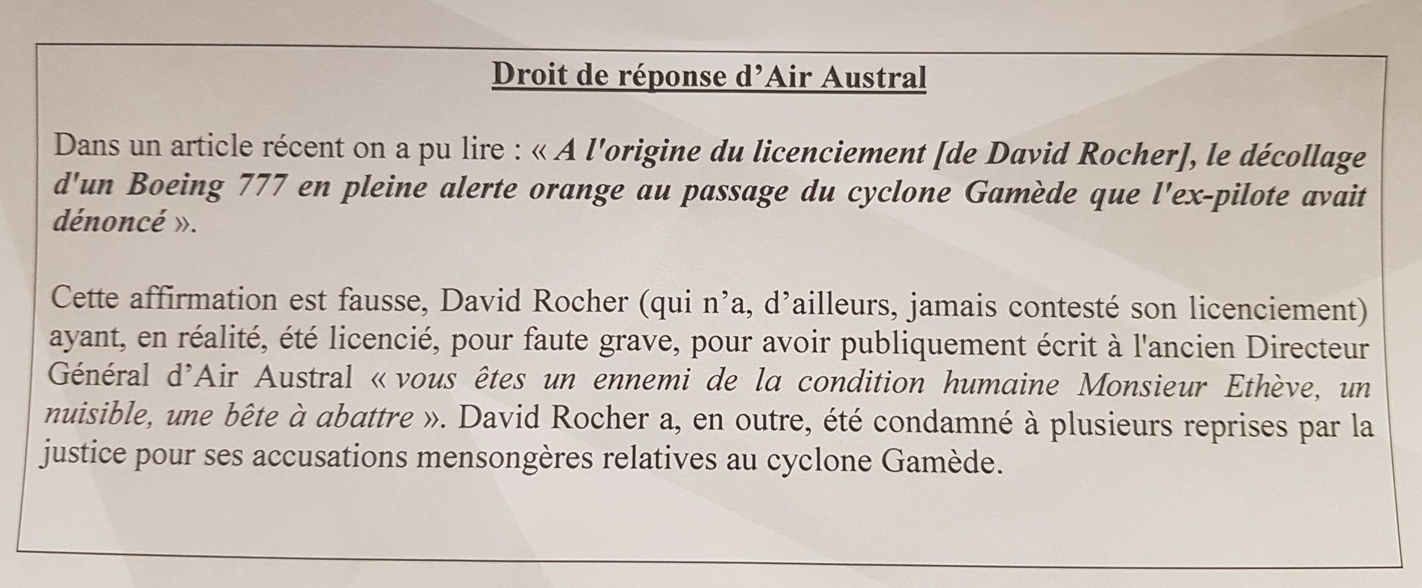 Cour d'appel: David Rocher réclame plus de 6 millions d'euros à Air Austral