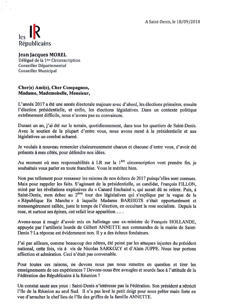 Tribune de Jean-Jacques Morel : Lettre d'information aux adhérents