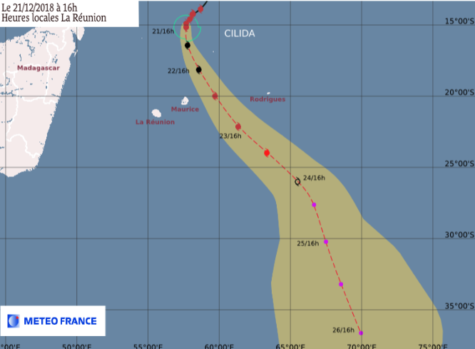 [Météo France] À 675 km de La Réunion, Cilida entame sa descente vers le Sud