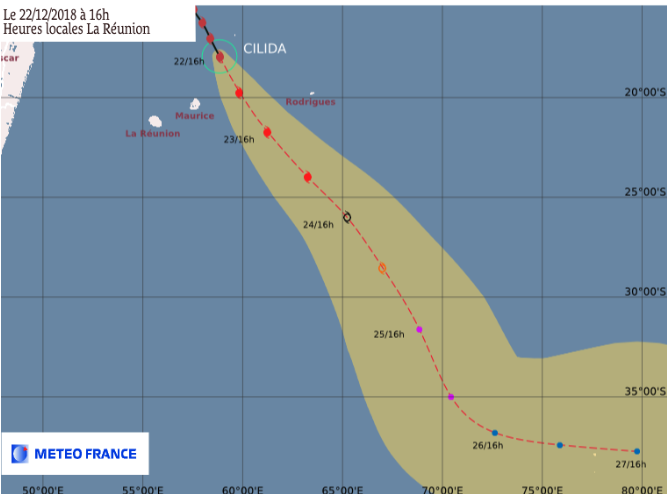 [Météo France] Cilida à 470 km de La Réunion à 16h