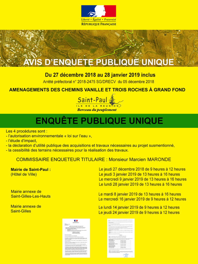 Une enquête publique sur les aménagements des chemins Vanille et Trois Roches