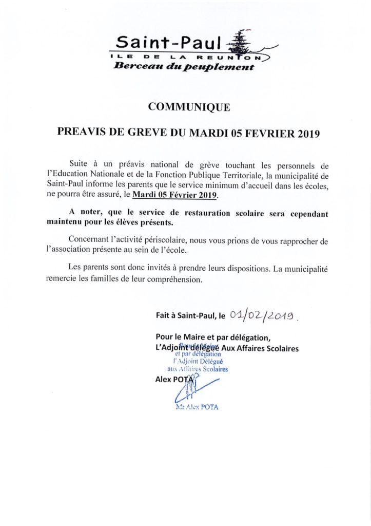 Préavis de grève du mardi 5 février