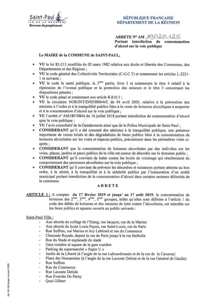 Interdiction de la consommation d’alcool sur la voie publique