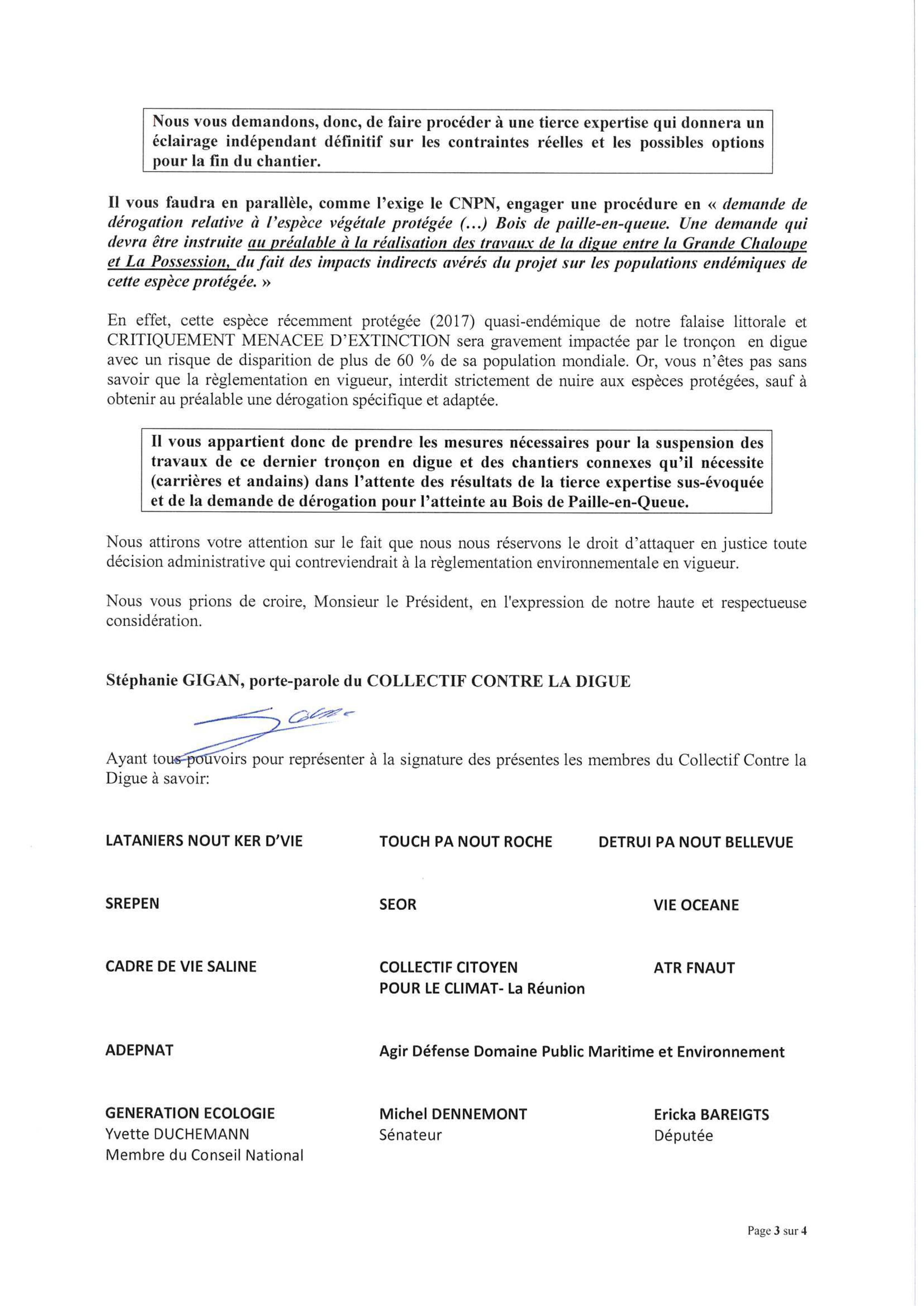 Collectif contre la digue NRL : Courrier remis au Président de Région