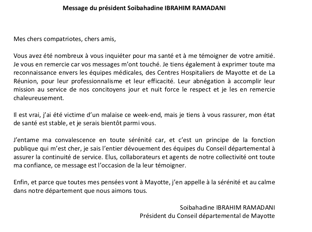 Hospitalisé à La Réunion, Ibrahim Ramadani donne de ses nouvelles