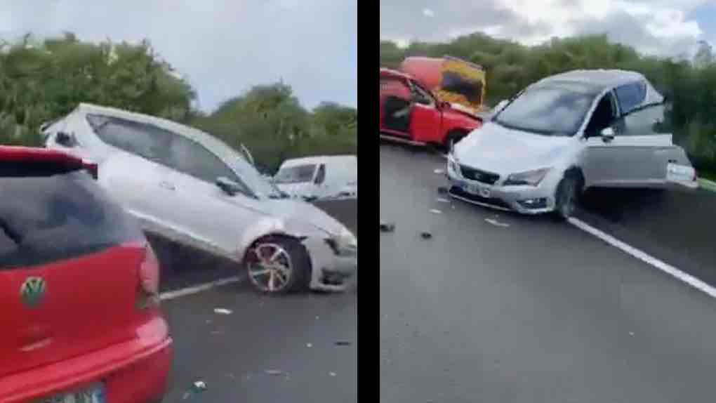 ?? Accident spectaculaire : Un véhicule finit sur le muret central