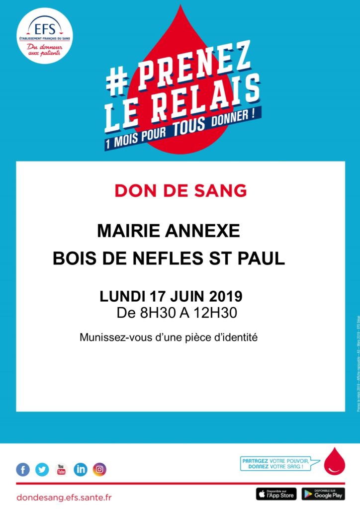 Collectes de sang pour le mois de Juin 2019