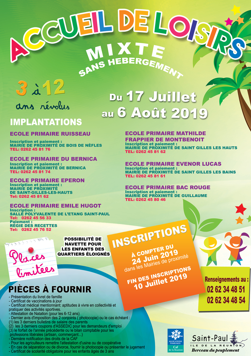 Bientôt les vacances de Juillet/Août ! Les inscriptions démarrent le 24 juin 2019 !