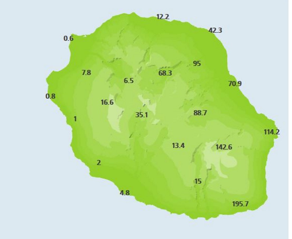 200mm à Saint Philippe, le temps reste très humide sur l'Est et le Sud-Est